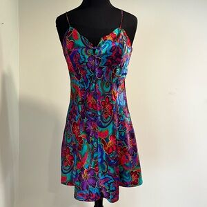 Victoria’s Secret Gold Label Slip Dress Large Vintage Floral Psychedelic Satin